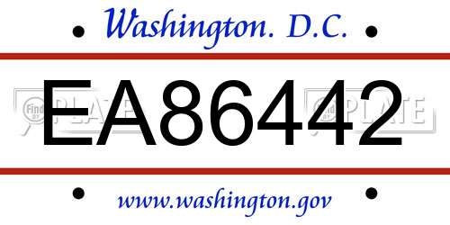 EA86442 District Of Columbia License Plate