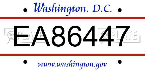 EA86447 District Of Columbia License Plate