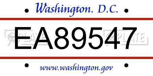 EA89547 District Of Columbia License Plate