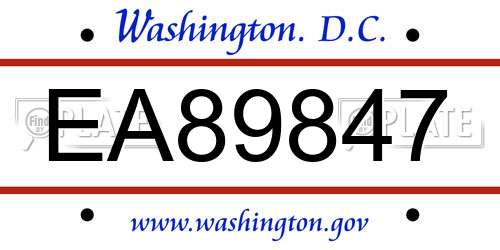 EA89847 District Of Columbia License Plate