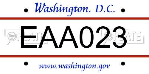 EAA023 District Of Columbia License Plate