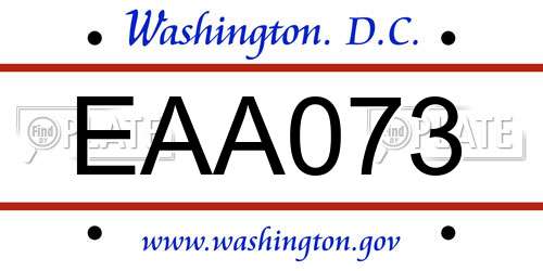EAA073 District Of Columbia License Plate