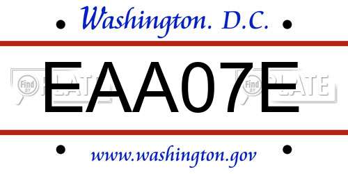 EAA07E District Of Columbia License Plate