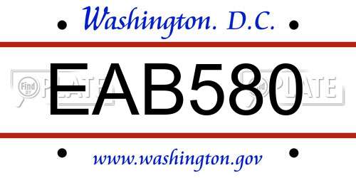 EAB580 District Of Columbia License Plate