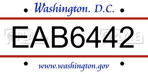 EAB6442 District Of Columbia License Plate