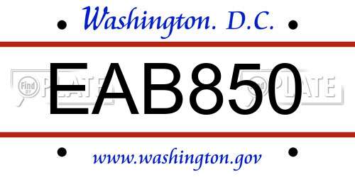 EAB850 District Of Columbia License Plate