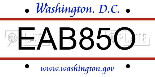 EAB85O District Of Columbia License Plate