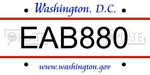 EAB880 District Of Columbia License Plate