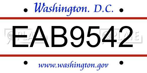 EAB9542 District Of Columbia License Plate