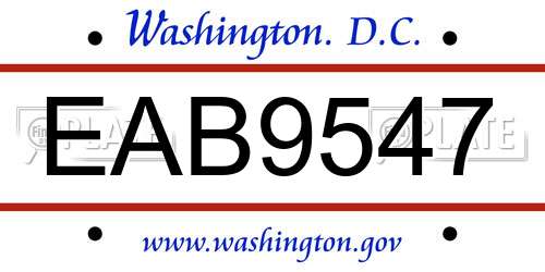 EAB9547 District Of Columbia License Plate