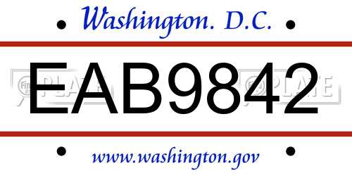EAB9842 District Of Columbia License Plate