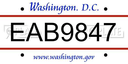 EAB9847 District Of Columbia License Plate
