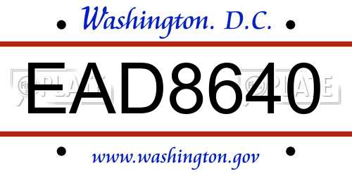 EAD8640 District Of Columbia License Plate