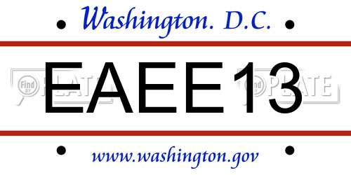 EAEE13 District Of Columbia License Plate