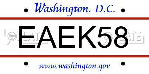EAEK58 District Of Columbia License Plate