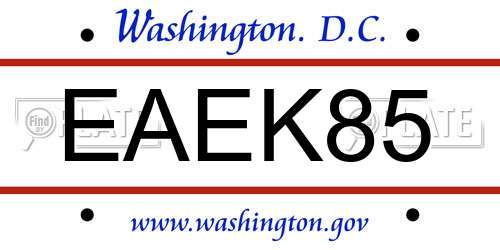 EAEK85 District Of Columbia License Plate