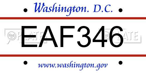 EAF346 District Of Columbia License Plate