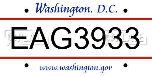 EAG3933 District Of Columbia License Plate