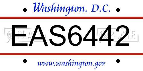 EAS6442 District Of Columbia License Plate