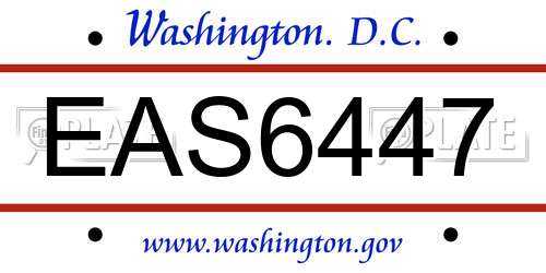 EAS6447 District Of Columbia License Plate