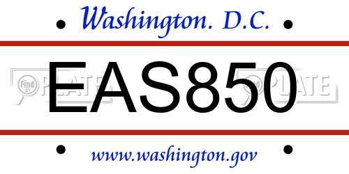 EAS850 District Of Columbia License Plate