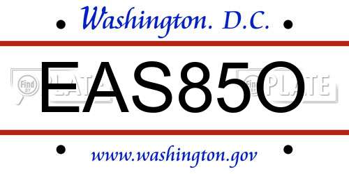 EAS85O District Of Columbia License Plate