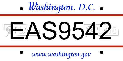 EAS9542 District Of Columbia License Plate