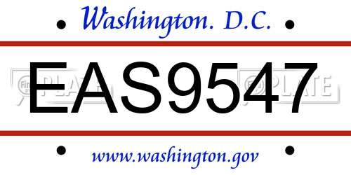 EAS9547 District Of Columbia License Plate