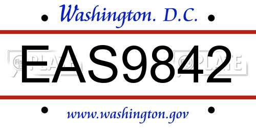 EAS9842 District Of Columbia License Plate