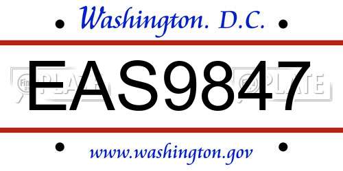 EAS9847 District Of Columbia License Plate