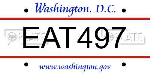 EAT497 District Of Columbia License Plate