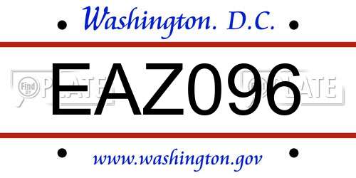EAZ096 District Of Columbia License Plate