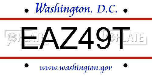 EAZ49T District Of Columbia License Plate
