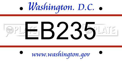 EB235 District Of Columbia License Plate