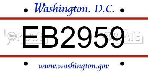 EB2959 District Of Columbia License Plate