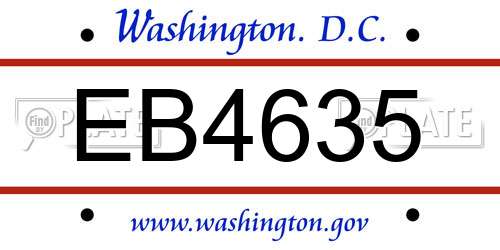 EB4635 District Of Columbia License Plate