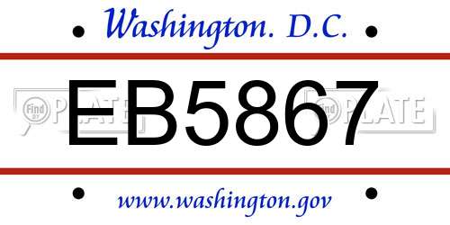 EB5867 District Of Columbia License Plate