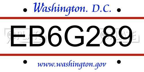EB6G289 District Of Columbia License Plate