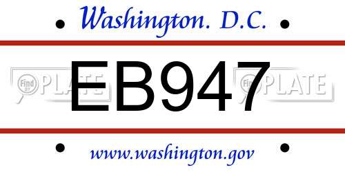 EB947 District Of Columbia License Plate