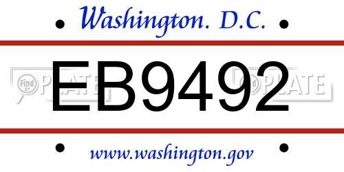 EB9492 District Of Columbia License Plate