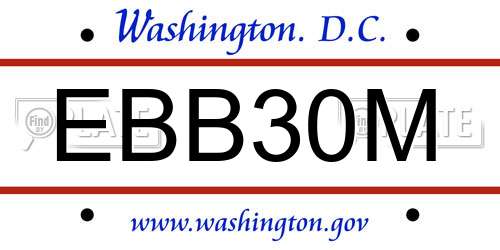 EBB30M District Of Columbia License Plate