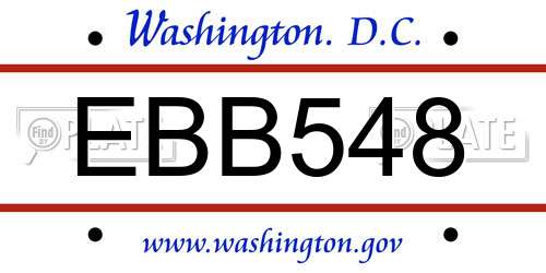 EBB548 District Of Columbia License Plate