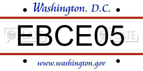 EBCE05 District Of Columbia License Plate