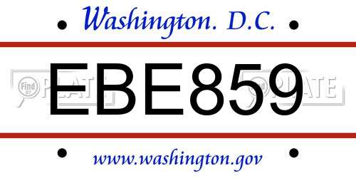 EBE859 District Of Columbia License Plate