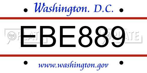 EBE889 District Of Columbia License Plate