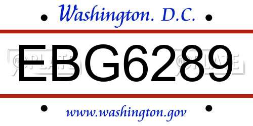 EBG6289 District Of Columbia License Plate