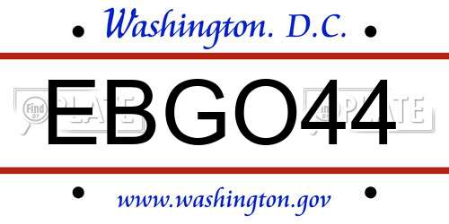 EBGO44 District Of Columbia License Plate