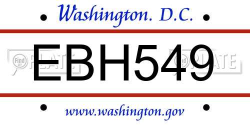 EBH549 District Of Columbia License Plate