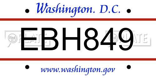 EBH849 District Of Columbia License Plate