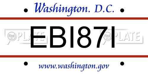 EBI87I District Of Columbia License Plate